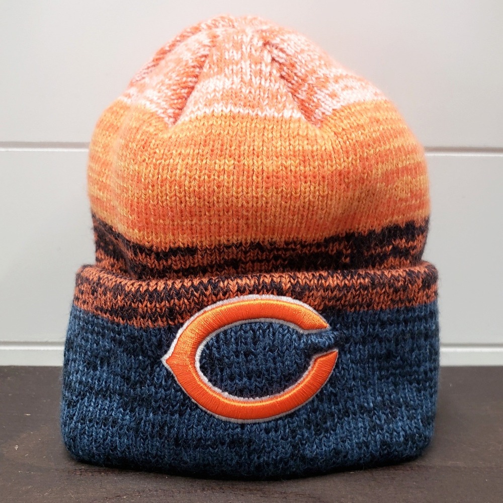 Chicago Bears NFL Team Apparel Beanie Unisex OS Navy Orange Football Knit